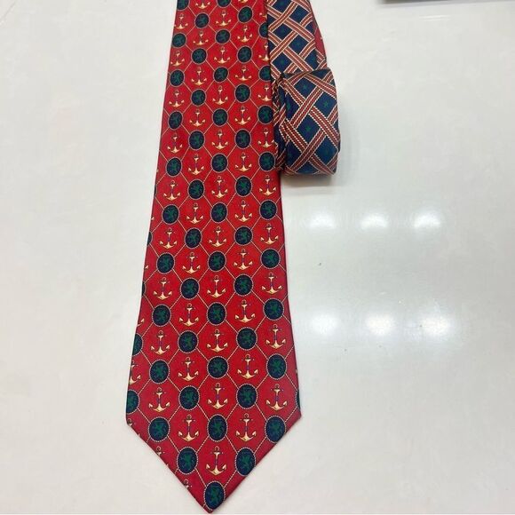 Vintage Tommy Hilfiger Nautical Silk Tie with Anchors Red Blue Gold - Picture 1 of 3